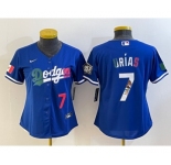 Women's Los Angeles Dodgers #7 Julio Urias Blue 2020 World Series Cool Base Nike Jersey2