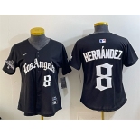 Women's Los Angeles Dodgers #8 Enrique Hernández Black 2025 World Series Champions LA Gothic Edition Limited Stitched Baseball Jersey