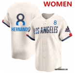 Women's Los Angeles Dodgers #8 Enrique Hernández Cream 2024 World Series Champions Patch City Connect Limited Stitched Baseball Jersey