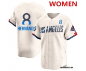 Women's Los Angeles Dodgers #8 Enrique Hernández Cream 2024 World Series Champions Patch City Connect Limited Stitched Baseball Jersey
