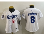 Women's Los Angeles Dodgers #8 Enrique Hernández White 2025 World Series Champions Home Limited Stitched Baseball Jersey