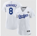 Women's Los Angeles Dodgers #8 Enrique Hernández White 2025 World Series Home Cool Base Stitched Baseball Jersey