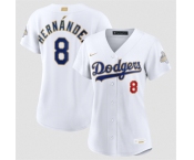 Women's Los Angeles Dodgers #8 Enrique Hernández White 2026 Gold Collection Stadium Stitched Baseball Jersey