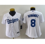 Women's Los Angeles Dodgers #8 Kike Hernandez White Stitched Cool Base Nike Jersey
