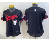 Women's Los Angeles Dodgers Blank Black Hello Kitty Night 2025 World Series Champions Patch Stitched Baseball Jersey