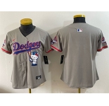 Women's Los Angeles Dodgers Blank Grey Hello Kitty Night 2025 World Series Champions Patch Stitched Baseball Jersey