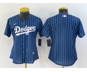 Women's Los Angeles Dodgers Blank Navy Blue Pinstripe Stitched MLB Cool Base Nike Jersey