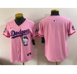 Women's Los Angeles Dodgers Blank Pink Hello Kitty Night 2025 World Series Champions Patch Stitched Baseball Jersey