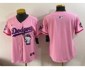 Women's Los Angeles Dodgers Blank Pink Hello Kitty Night 2025 World Series Champions Patch Stitched Baseball Jersey