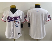 Women's Los Angeles Dodgers Blank White Hello Kitty Night 2025 World Series Champions Patch Stitched Baseball Jersey