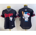 Women's Los Angeles Dodgers Team Big Logo Black Hello Kitty Night 2025 World Series Champions Patch Stitched Baseball Jersey