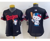 Women's Los Angeles Dodgers Team Big Logo Black Hello Kitty Night 2025 World Series Champions Patch Stitched Baseball Jersey