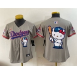 Women's Los Angeles Dodgers Team Big Logo Grey Hello Kitty Night 2025 World Series Champions Patch Stitched Baseball Jersey