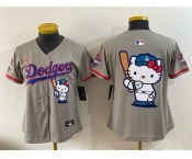 Women's Los Angeles Dodgers Team Big Logo Grey Hello Kitty Night 2025 World Series Champions Patch Stitched Baseball Jersey