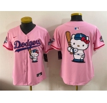 Women's Los Angeles Dodgers Team Big Logo Pink Hello Kitty Night 2025 World Series Champions Patch Stitched Baseball Jersey