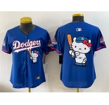 Women's Los Angeles Dodgers Team Big Logo Royal Hello Kitty Night 2025 World Series Champions Patch Stitched Baseball Jersey