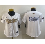 Womens Los Angeles Dodgers Team Big Logo White 2025 Gold Collection Limited Stitched Baseball Jersey