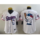 Women's Los Angeles Dodgers Team Big Logo White Hello Kitty Night 2025 World Series Champions Patch Stitched Baseball Jersey