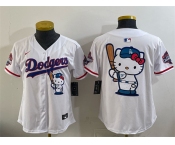 Women's Los Angeles Dodgers Team Big Logo White Hello Kitty Night 2025 World Series Champions Patch Stitched Baseball Jersey
