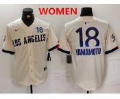 Women's los angeles dodgers #18 yoshinobu yamamoto cream 2024 city connect limited jersey