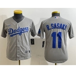 Youth Los Angeles Dodgers #11 Roki Sasaki Grey Cool Base Stitched Baseball Jersey