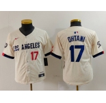 Youth Los Angeles Dodgers #17 Shohei Ohtani Number Cream Blue 2024 City Connect Limited Stitched Jersey
