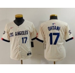 Youth Los Angeles Dodgers #17 Shohei Ohtani Number Cream Blue 2024 City Connect Limited Stitched Jerseys