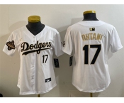 Youth Los Angeles Dodgers #17 Shohei Ohtani White Gold 2025 World Series Champions Patch Limited Stitched Baseball Jersey