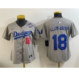 Youth Los Angeles Dodgers #18 山本由伸 Grey 2025 World Series Patch Limited Stitched Baseball Jersey
