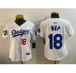 Youth Los Angeles Dodgers #18 MVP White 2025 World Series Champions Patch Limited Stitched Baseball Jersey
