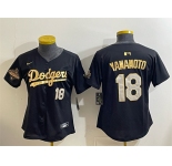 Youth Los Angeles Dodgers #18 Yoshinobu Yamamoto Black Gold 2025 World Series Champions Patch Limited Stitched Baseball Jersey