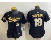 Youth Los Angeles Dodgers #18 Yoshinobu Yamamoto Black Gold 2025 World Series Champions Patch Limited Stitched Baseball Jersey