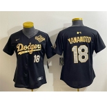 Youth Los Angeles Dodgers #18 Yoshinobu Yamamoto Black Gold 2025 World Series Patch Limited Stitched Baseball Jersey