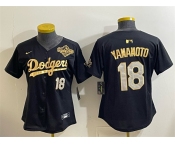 Youth Los Angeles Dodgers #18 Yoshinobu Yamamoto Black Gold 2025 World Series Patch Limited Stitched Baseball Jersey