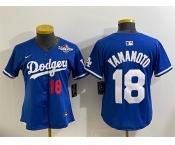 Youth Los Angeles Dodgers #18 Yoshinobu Yamamoto Royal 2025 World Series Patch Limited Stitched Baseball Jersey