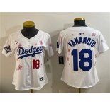Youth Los Angeles Dodgers #18 Yoshinobu Yamamoto White 2025 World Series Champions Patch Tokyo Series Limited Stitched Baseball Jersey