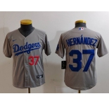 Youth Los Angeles Dodgers #37 Teoscar Hernandez Number Grey Cool Base Stitched Jersey