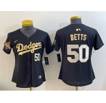Youth Los Angeles Dodgers #50 Mookie Betts Black Gold 2025 World Series Champions Patch Limited Stitched Baseball Jersey