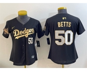Youth Los Angeles Dodgers #50 Mookie Betts Black Gold 2025 World Series Champions Patch Limited Stitched Baseball Jersey