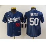 Youth Los Angeles Dodgers #50 Mookie Betts Navy Blue Pinstripe Stitched MLB Cool Base Nike Jersey