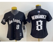 Youth Los Angeles Dodgers #8 Enrique Hernández Black 2025 World Series Champions LA Gothic Edition Limited Stitched Baseball Jersey