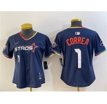 Women's Houston Astros #1 Carlos Correa Navy 2025 City Connect With Texas Patch Limited Stitched Baseball Jersey