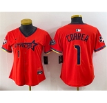 Women's Houston Astros #1 Carlos Correa Orange 2025 City Connect With Texas Patch Limited Stitched Baseball Jersey