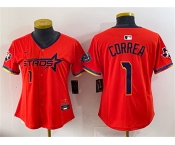 Women's Houston Astros #1 Carlos Correa Orange 2025 City Connect With Texas Patch Limited Stitched Baseball Jersey