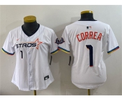 Women's Houston Astros #1 Carlos Correa White 2025 City Connect Limited Stitched Baseball Jersey