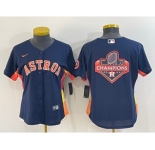 Women's Houston Astros Navy Blue Champions Big Logo With Patch Stitched MLB Cool Base Nike Jersey