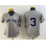 Women's New York Yankees #3 Babe Ruth Gray Cool Base Stitched Baseball Jersey