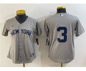 Women's New York Yankees #3 Babe Ruth Gray Cool Base Stitched Baseball Jersey