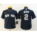 Nike Youth New York Yankees #2 Derek Jeter  Authentic Navy Blue Baseball Jersey