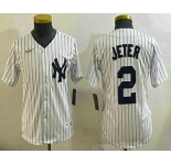 Youth New York Yankees #2 Derek Jeter White Throwback Stitched Cool Base Nike Jersey